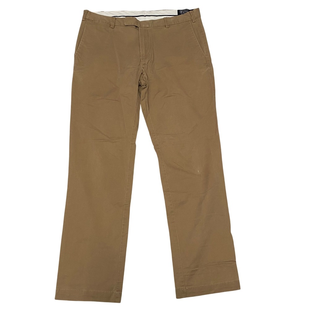 Vtg Polo Ralph Lauren Men's Stretch Custom Fit Tan Chino Trouser Pants 36x32‎